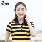 Рубашка-поло женская хлопковая в полоску, с коротким рукавом