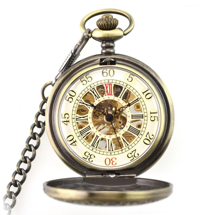 2019 Bronze Steampunk Pocket Watch Retro Mechanical Pocket Watches Skeleton Vintage Pocket Fob Watch Chain