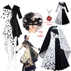 Костюм Cruella для косплея Cruella De Vil, платье Deville, женский наряд для девочек, Детский костюм на Хэллоуин, карнавал, день рождения, костюм для вечеринки Estella