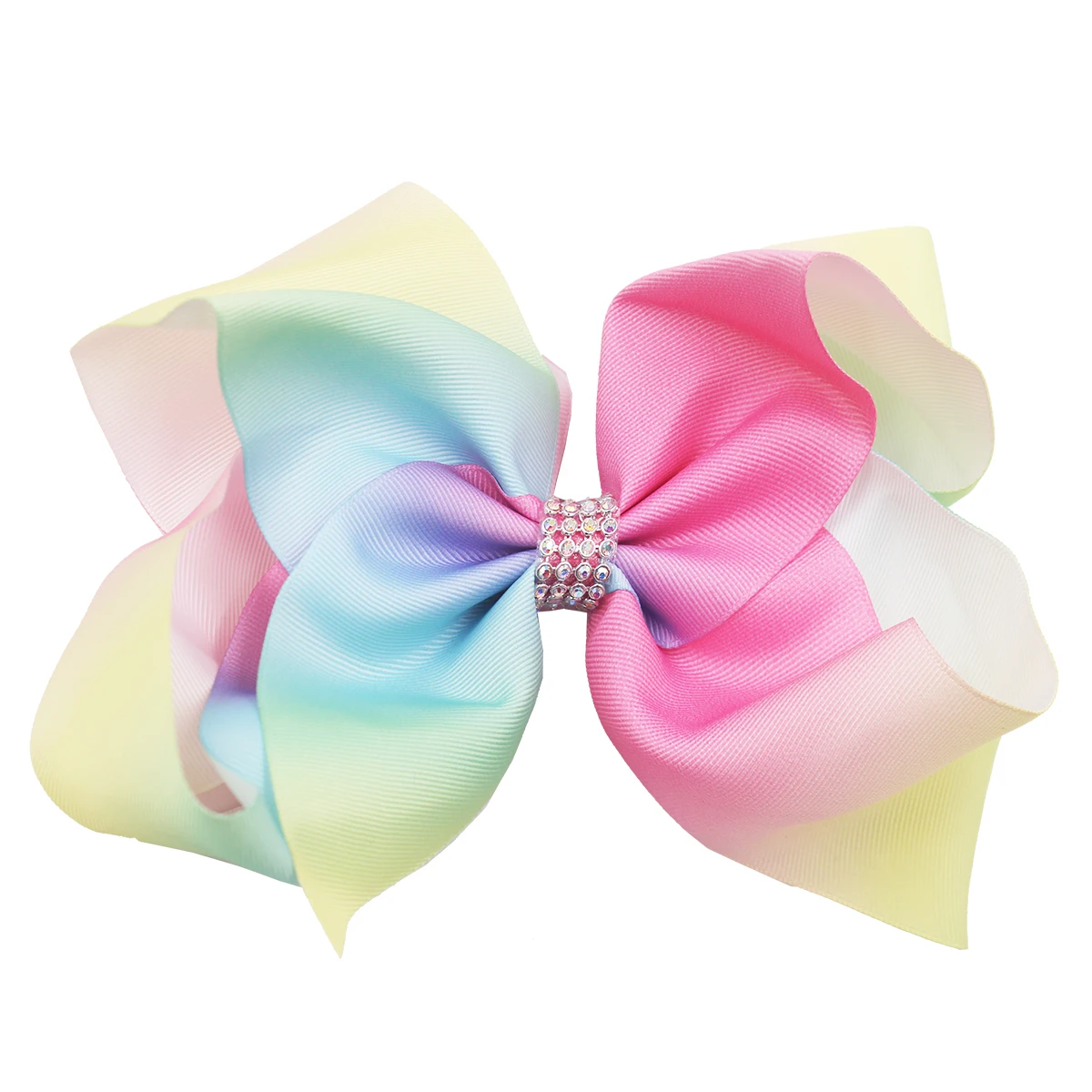 

6 Pcs Boutique Grosgrain Ribbon 8Inch Big Bow Rainbow Golden-plating Ink-painting Wave Spot Alligator Clips For Baby Girls Teens