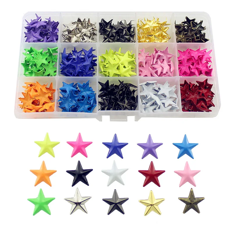

300pcs 15mm Colorful Pentagram Claws Rivets For Leather Candy Colors Stars Punk Spikes For Clothes Bag Belt Diy Accessory