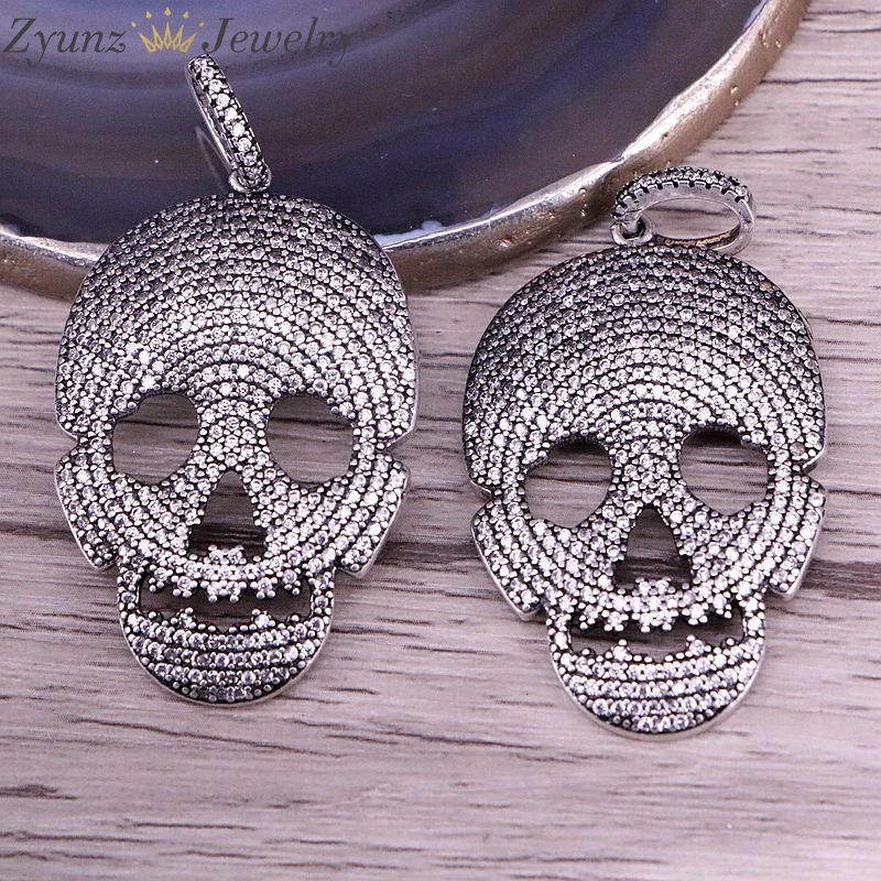 

3 шт, 26*36 мм, микро проложить CZ прозрачный кубический цирконий кулон, череп скелета очарование Нежный ожерелье кулон, античный серебряный цве...