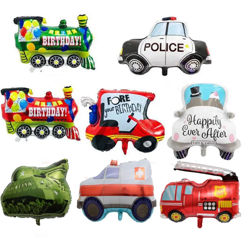 

Big Pickup Trucks Tank Train Police Cars Foil Balloons Happy Birthday Party Decorations Fire Car Children's Balloon Boys Toys
