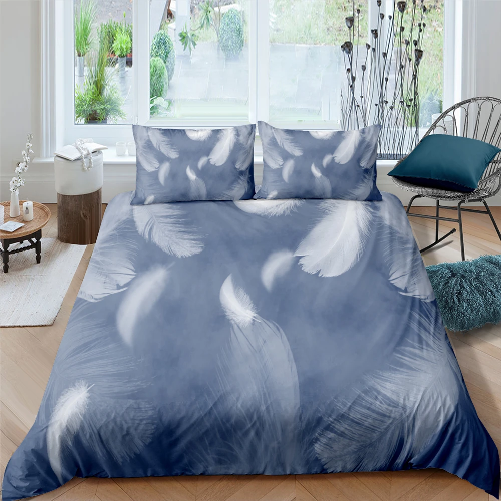 

ZEIMON Feathers Duvet Cover Simple 3D Bedding Set Single Full Quilt Covers 2/3PCS Bedclothes Euro Size For Bedroom Decor