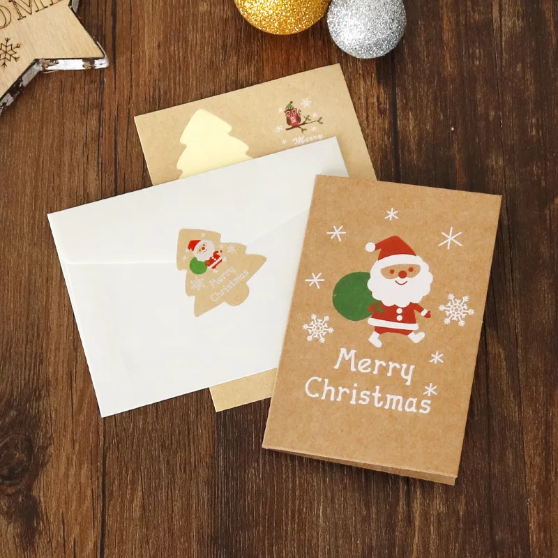 6pcs Retro DIY Santa Claus Christmas Tree Kraft Paper Invitation Greeting Card With Envelope Wedding Party Envelopes - купить по