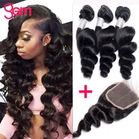 loose wave bundles with closure 4x4 lace clsoure brazilian hair extensions human hair for woman 30 inch 34 bundles with closure