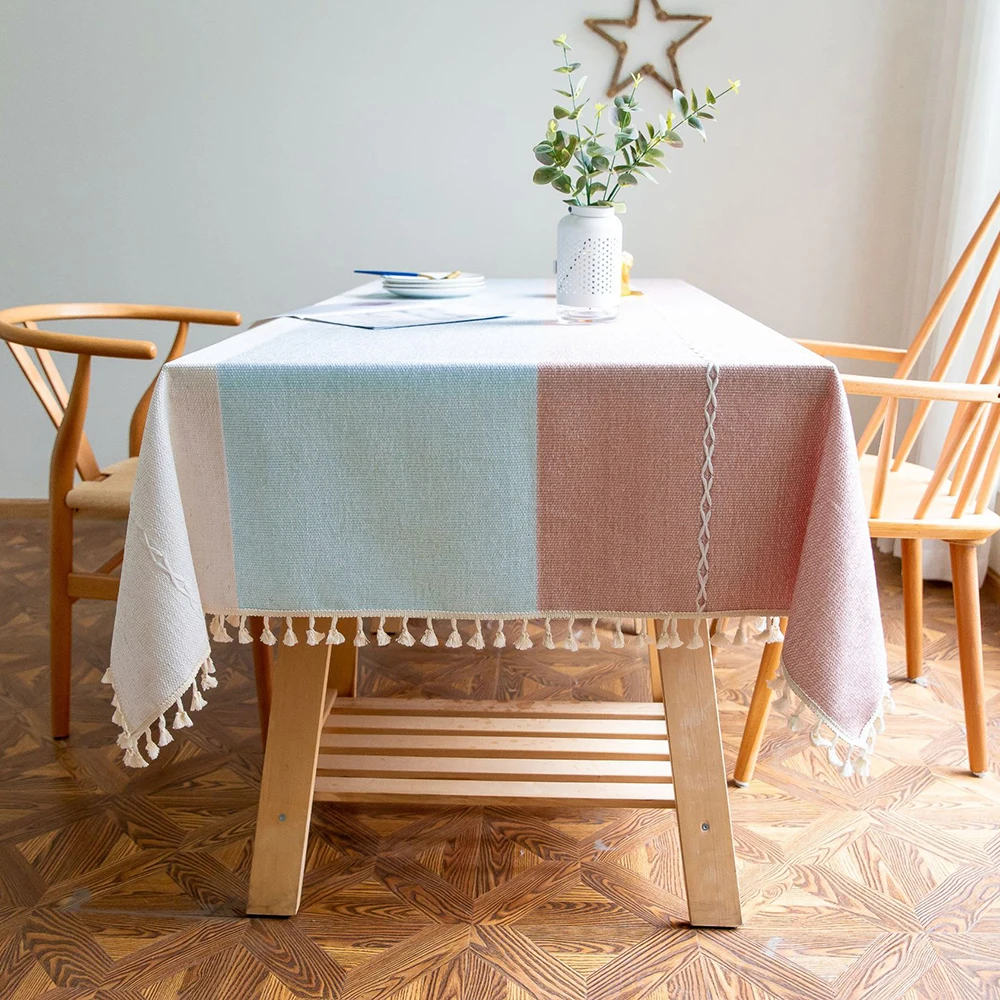 

Fabric Striped Cotton Linen Jacquard Solid Color Tablecloth For Table Cover Table Dining Desk Cloth Party Birthday Decoration