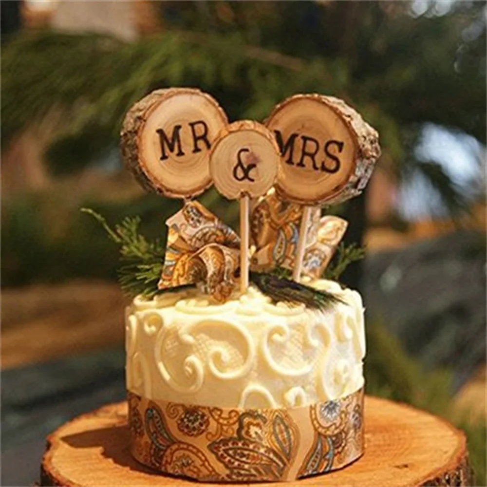 

3Pcs Mr&Mrs Toppers Natural Wood Cake Decoration Chic Rustic Wedding Mr Mrs Letter Topo for Couple Sweetheart Party Decoration
