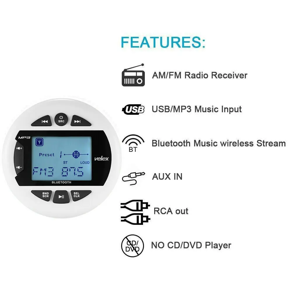 Морской Bluetooth стерео радио FM AM MP3 плеер аудио + 4 дюйма морской водонепроницаемые