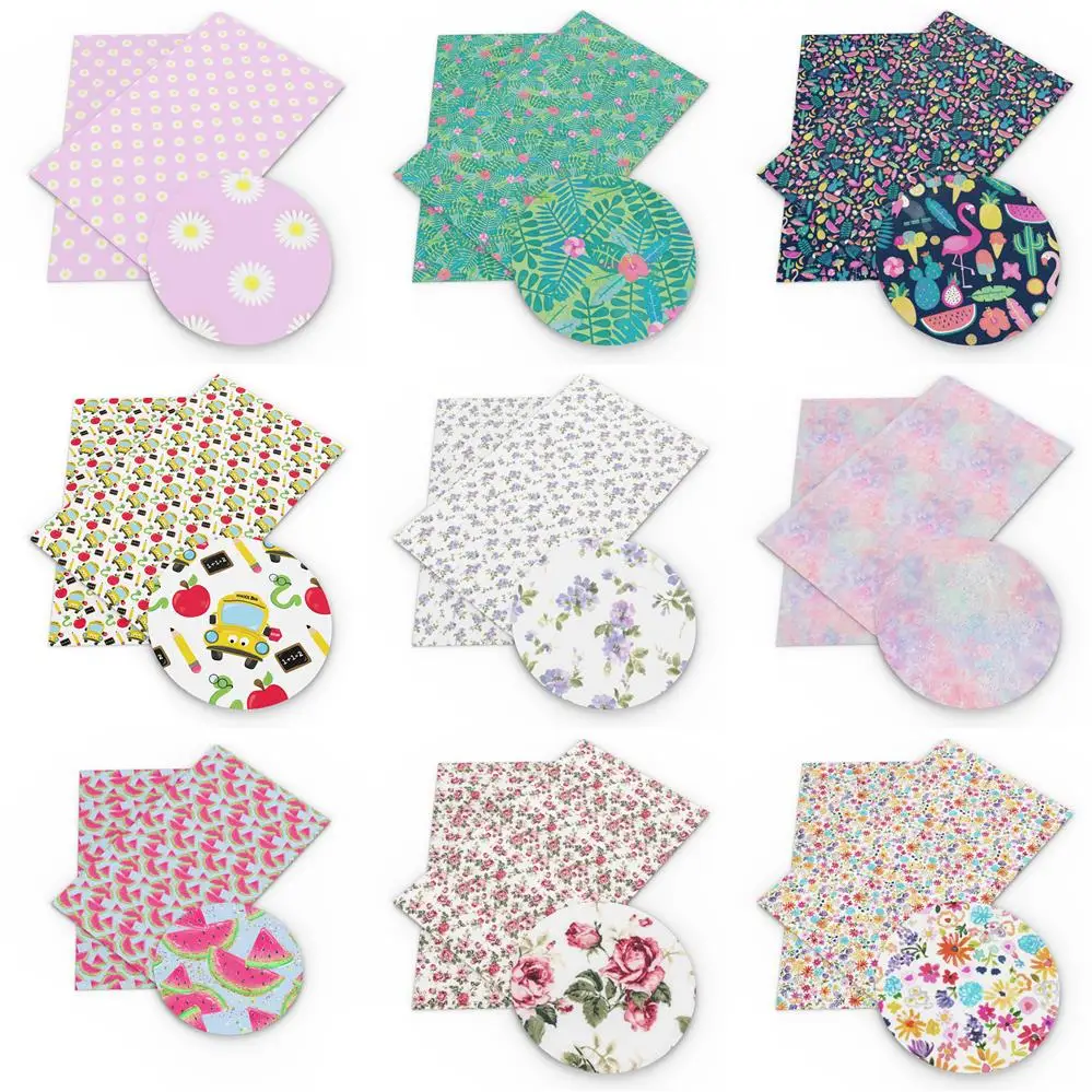 

New 20*33cm Lychee Flower Fruit Bus Printed Artificial Synthetic Leather For Hair Bow DIY Projects Handbag Shoes,1Yc6789