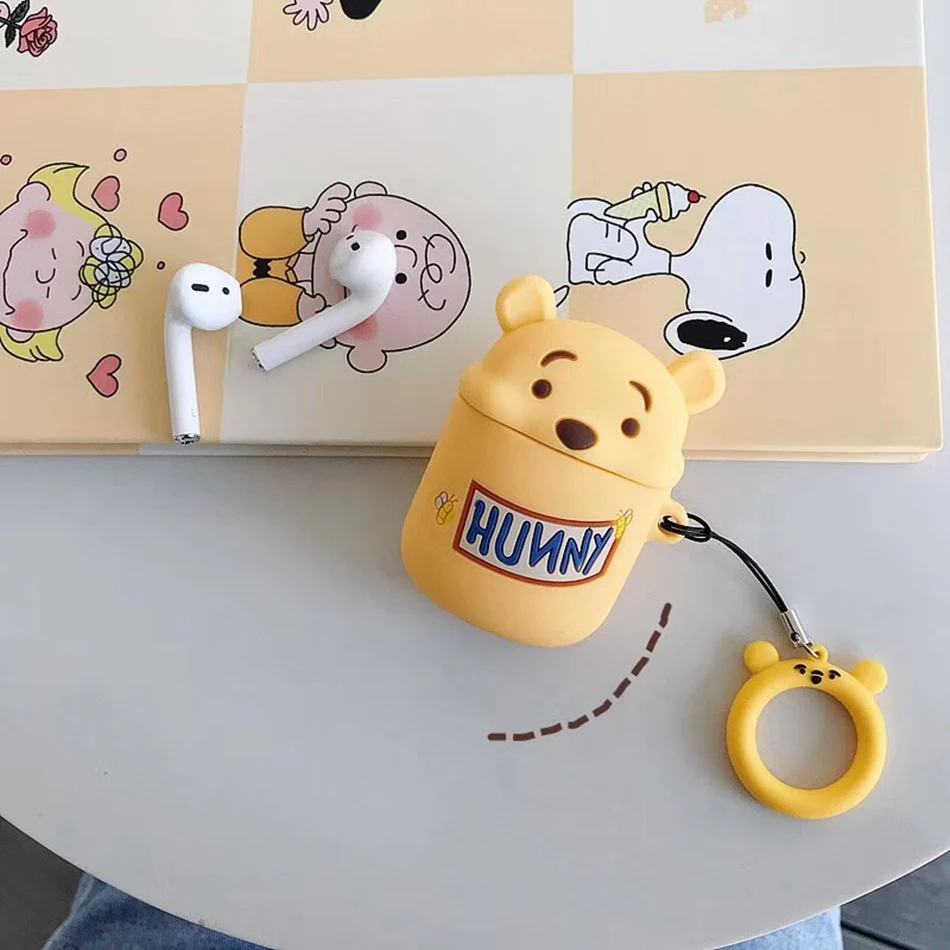 Для AirPods 2/1 чехол с милым мультяшным медведем Винни-пухом чехол для наушников для Apple Airpods 2 мягкий силиконовый чехол с кольцом на палец - Цвет: A1