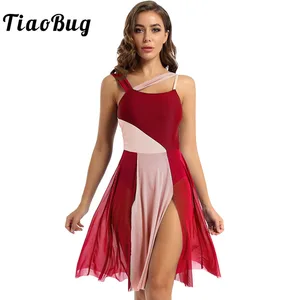 Трико для гимнастики TiaoBug женское, без рукавов, Сетчатое, цветное, для балета, фигурного катания, современное костюмы для лирических танцев