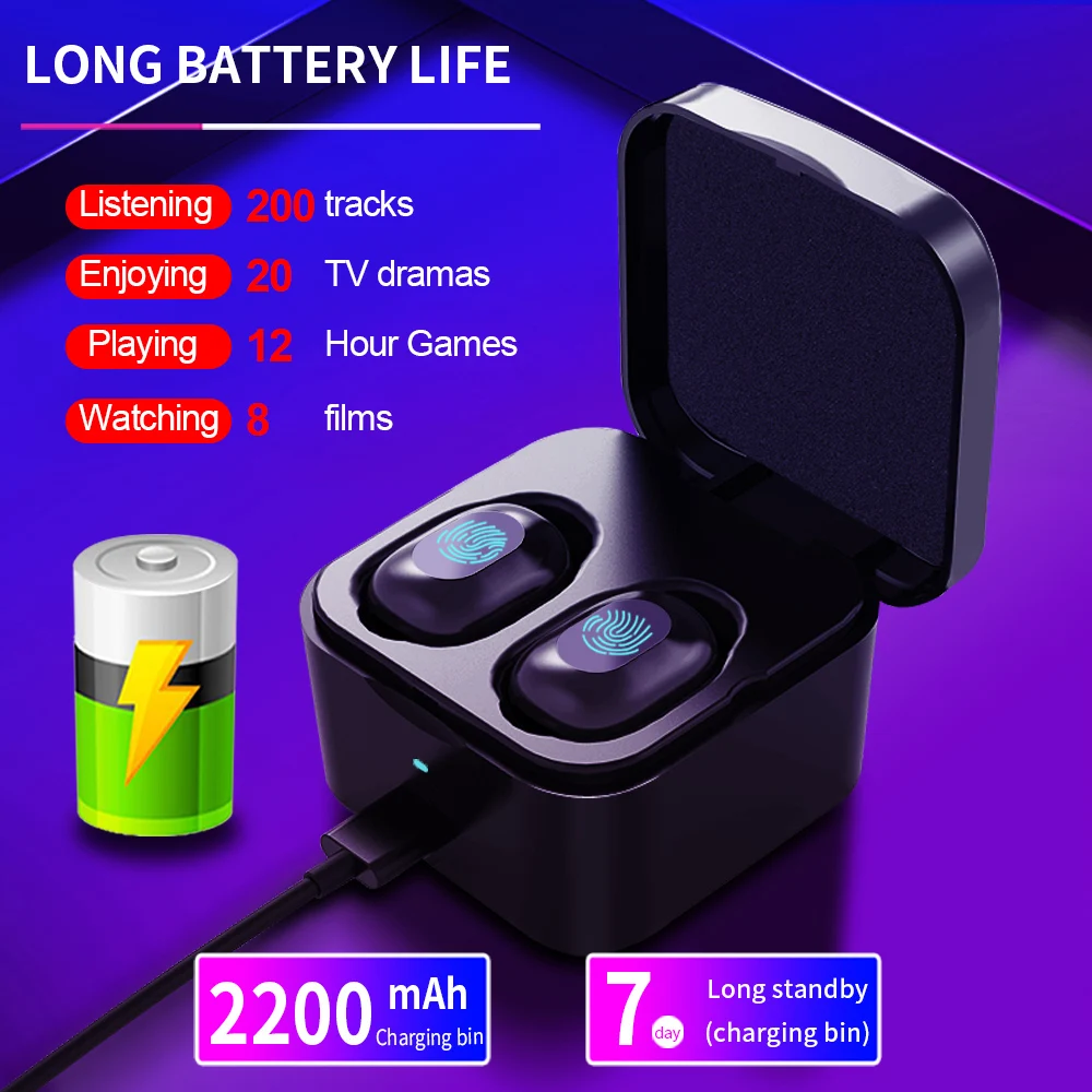 TWS 5 0 Bluetooth наушники беспроводные с сенсорным управлением спортивные басы