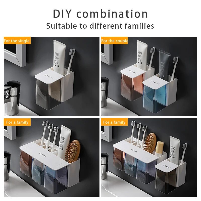 

Simple and Transparent Wall-Mounted Toothbrush Holder Toothpaste Storage Rack Bathroom Organizer Accessories Set Tools