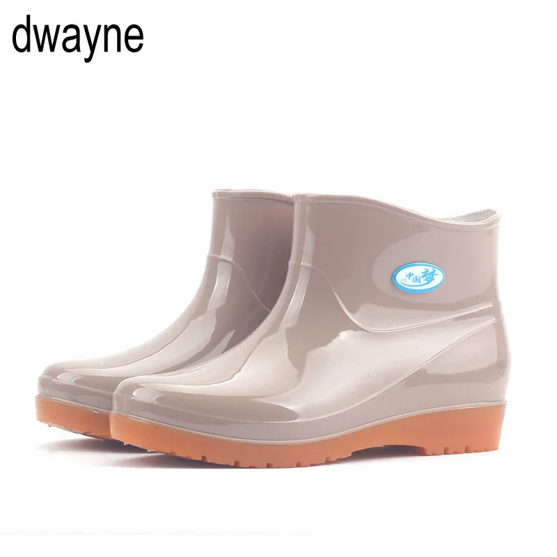 Женские резиновые сапоги на низком каблуке с круглым носком водонепроницаемые