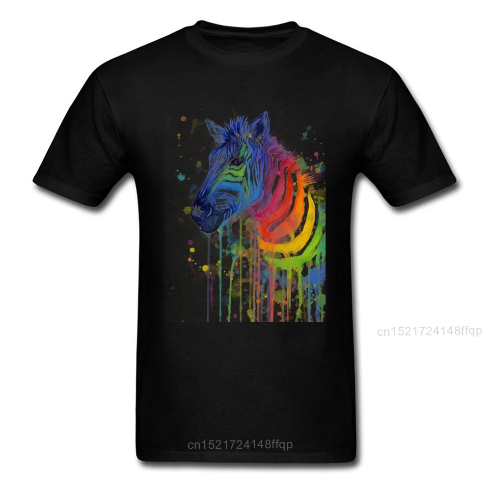 Брендовая Новая мужская футболка с принтом зебры радуги акварели черные