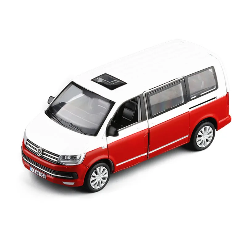 

1/32 Alloy Multivan T6 Van Bread Business Car Toy Die Cast MPV Sound Light Pull Back Toys Vehicle For Children Gifts