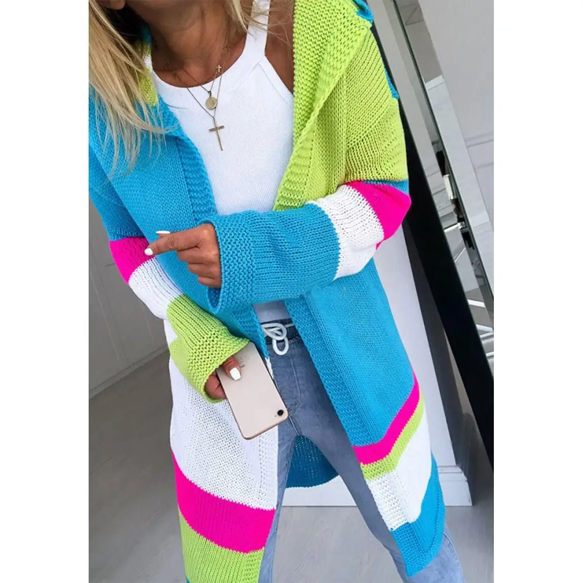 Long Cardigan Women Knit Knitted Sweater Solid Cardigans Autumn Winter Slim Sleeve |