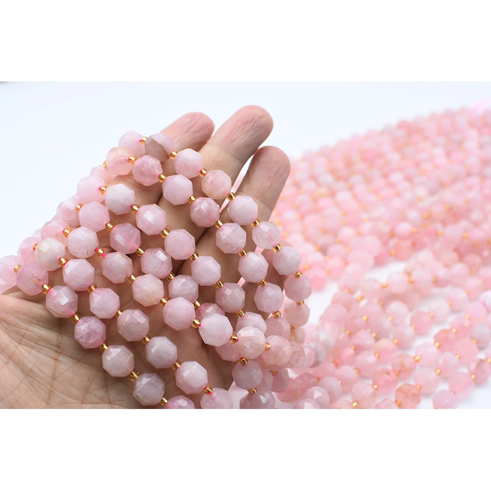

8-10mm AA Natural Faceted Madagascar Rose Quartzs round Stone Beads For DIY necklace bracelet jewelry making 15 "free delivery