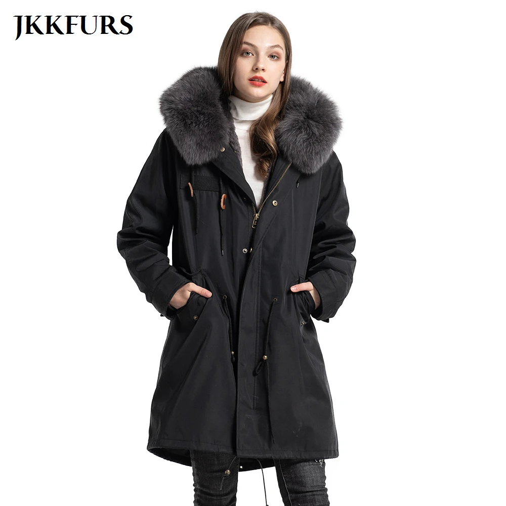 Женская зимняя парка с воротником из натурального Лисьего меха теплая подкладка