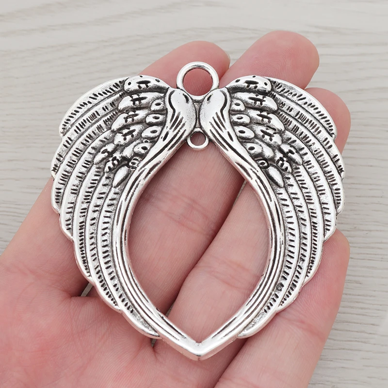 

3 x Tibetan Silver Large Angel Wings Feathers Heart Charms Pendants for Necklace Jewelry Making Findings 69x65mm