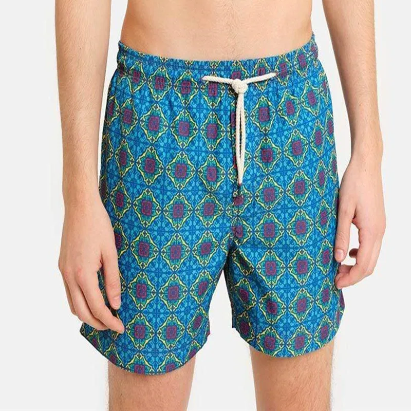 

2021 Summer New Men's Shorts Loose Printed Lace-up Beach Three- Pants Fashion Travel Holiday Shorts