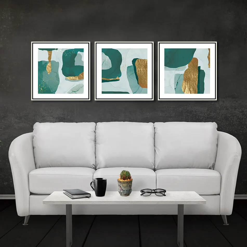 3 шт. абстрактный принт постер Золотая фольга зеленый серый цвет блок мраморный