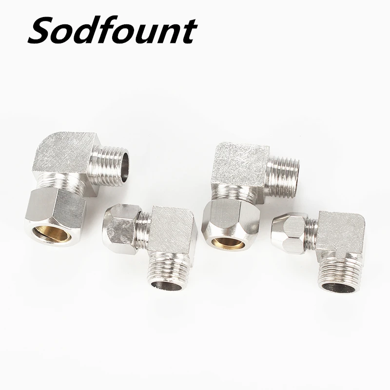 Male thread copper ferrule elbow copper pipe joint quick twist PL 4 6 8 10 12mm male right angle elbow 1/8 1/4 3/8 1/2