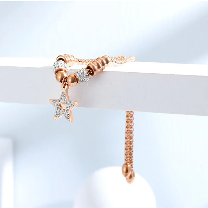 Роскошные регулируемые браслеты из кристаллов и звезд титановой стали с шармами