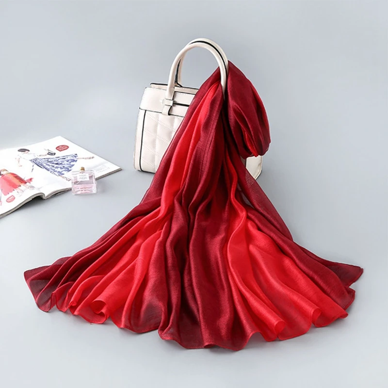 

Luxury 100% Real Silk scarf New brand Mulberry silk Gradual scarf Oversize Bandana Ladies Neckerchief Natural Silk Foulard Femme