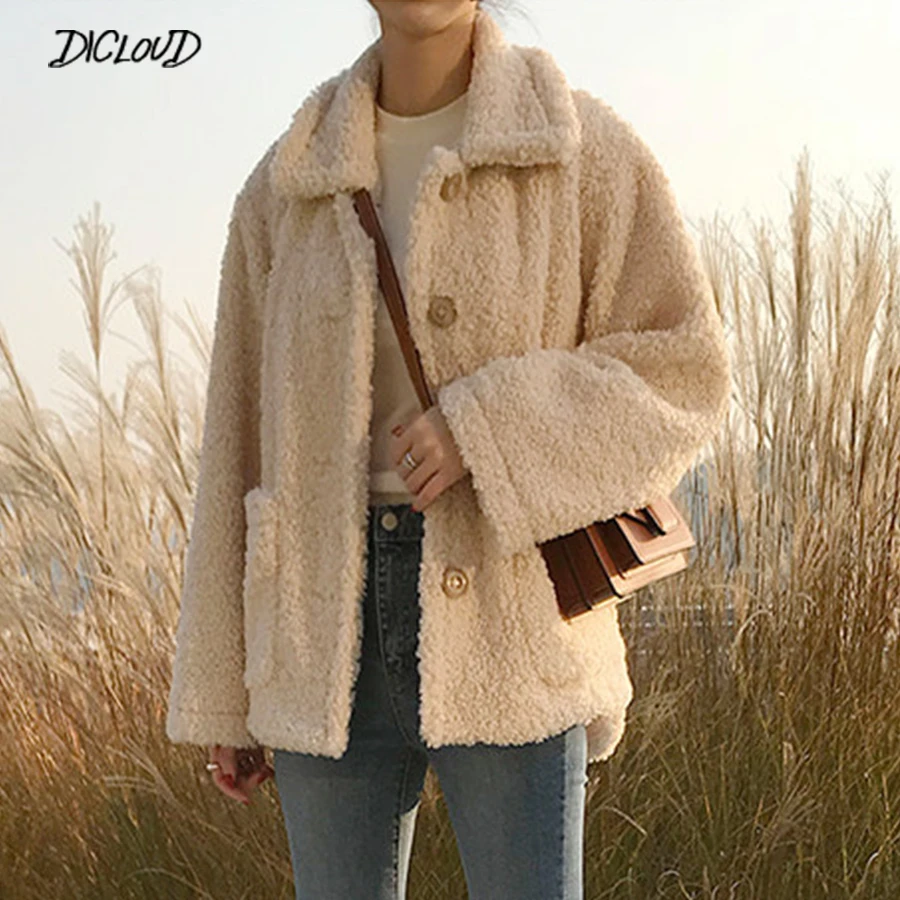 Пальто женское из искусственного меха в стиле Харадзюку Модный жакет овечьей