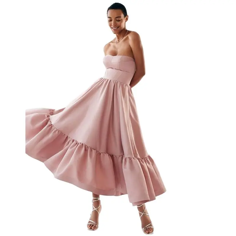 

Pink Cocktail Dresses 2021 Sweetheart Satin Ankle Length Cheap Prom Dress Ruffles Custom Made Homecoming Gowns