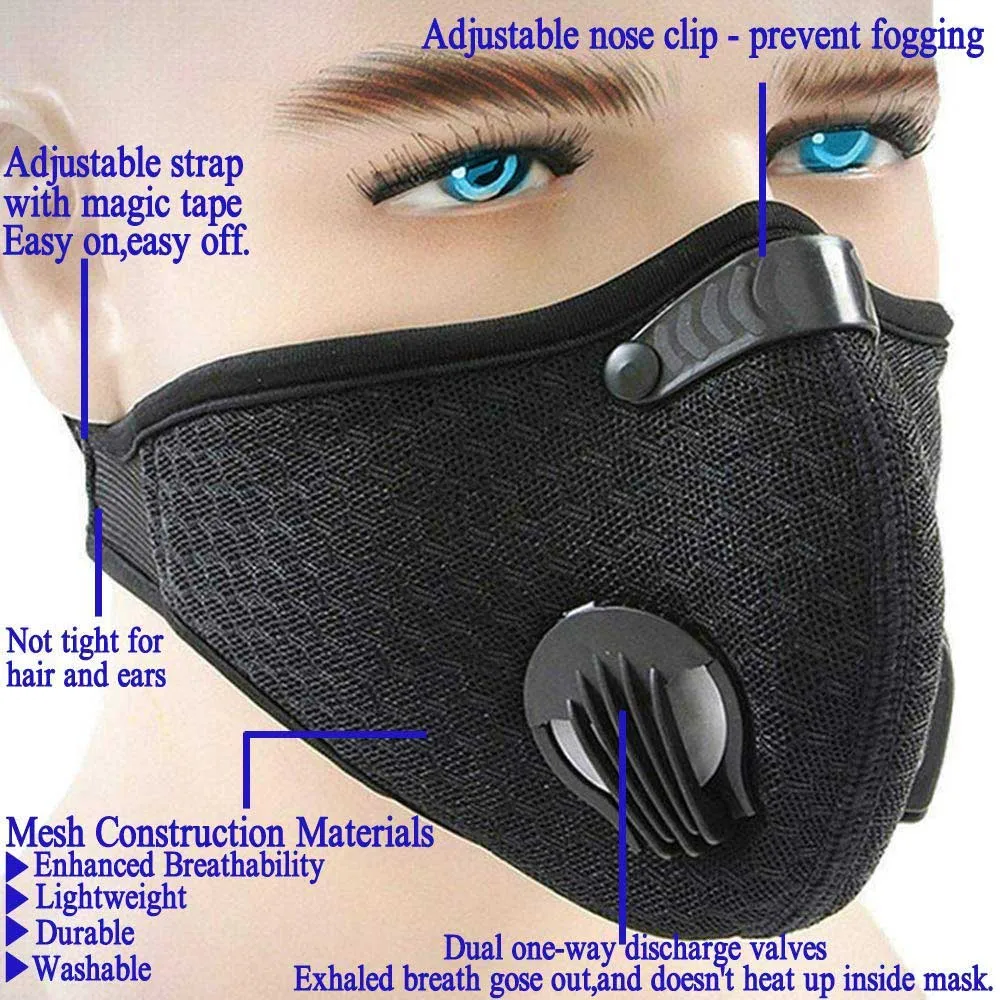 

Dustproof Face Mask With Filter Cotton Sheet and Valves Velcro Pollen Allergy Mesh Activated Carbon PM2.5 Anti Dust Mouth Mask