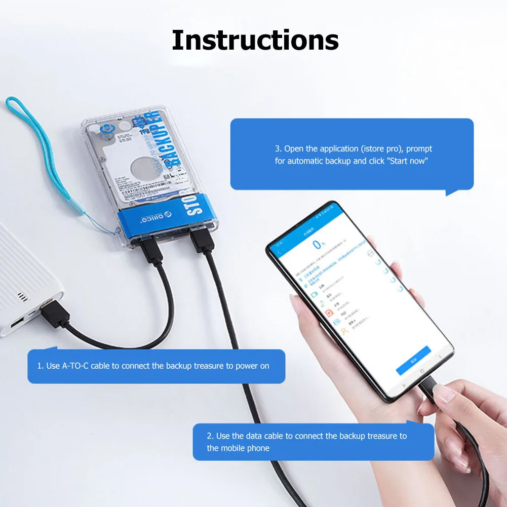 

ORICO SATA 2.5 inch External HDD SSD Case Hard Drive Enclosure Portable Auto Backup Device One Touch Backup for Cell Phone