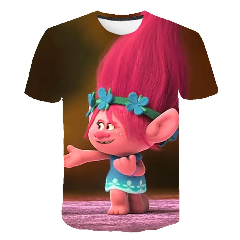 

2021 Summer 3D Printed Boys Children Funny Trolls Short Sleeve T Shirt Girls Birthday Party Cute tshirts Clothes Cute Tees 4-14T