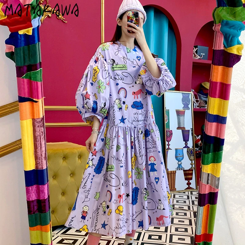 Женское платье MATAKAWA с принтом граффити в детском стиле свободное женское круглым