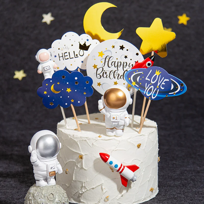 

Happy Birthday Cake Topper Bright Starry Sky Universe Space Astronaut Birthday Cake Decoration Baby Shower Cake Topper Favors