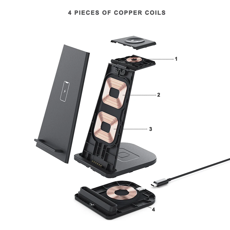 10w 3 in 1 wireless charger stand for iphone samsung 3 in 1 qi induction fast charging base detachable free global shipping