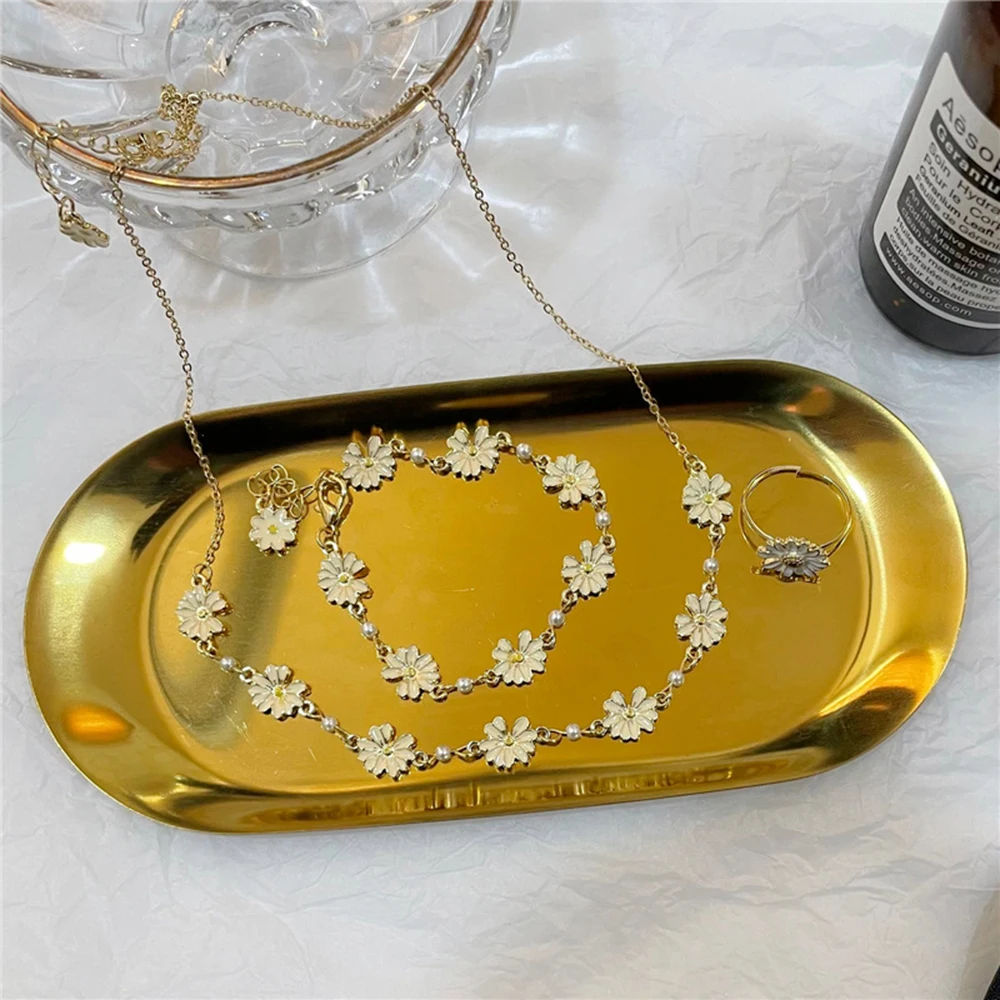 

2021 New Fashion Sweet Temperament Flower Bracelets Necklace Ring Flower Pendant For Women Elegant Jewely Accessories