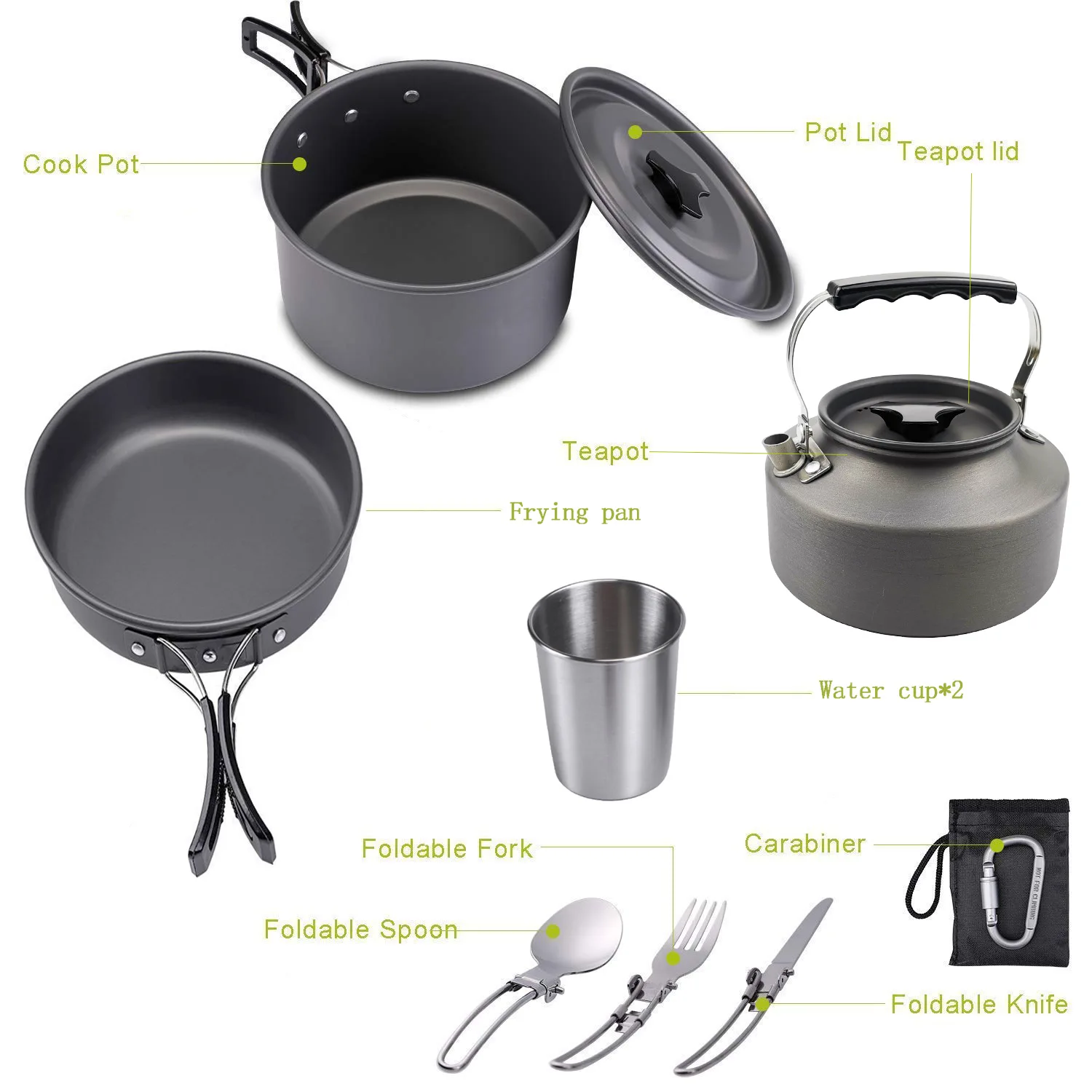 

Camping Cookware Set Cookset Lightweight Pot Pan Backpacking Outdoor Camping Hiking Picnic Fork Knife spoon Portable Tableware