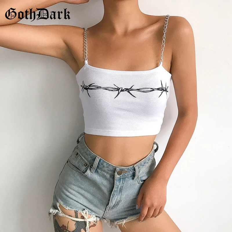 Женская майка с открытой спиной Goth Dark черная белая летняя принтом в стиле панк на