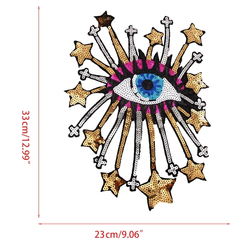 

Cartoon Colorful Big Stars Eye Sew/Iron On Appliques Glitter Sequins Embroidery Patches for Clothing Art Crafts DIY Badge Decor