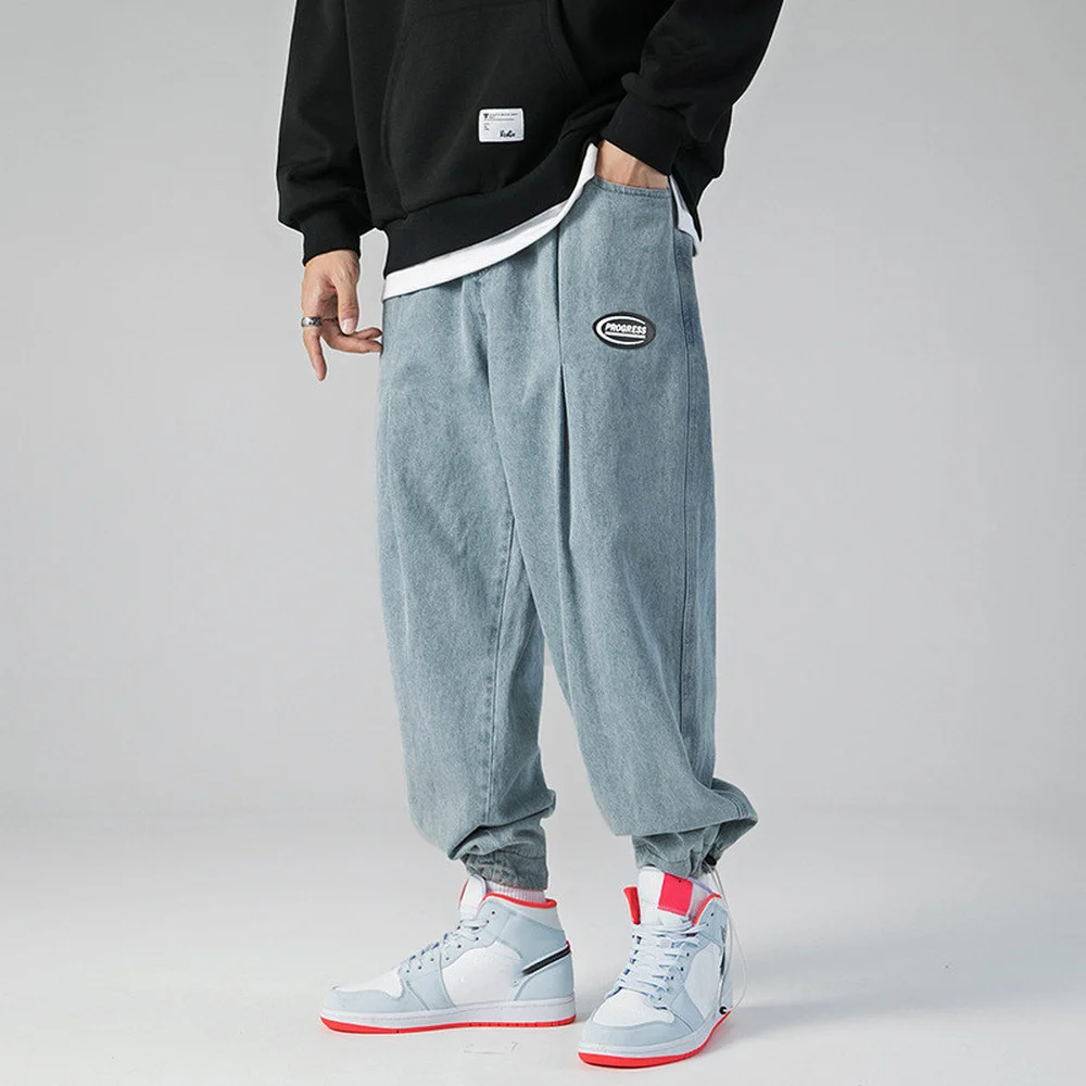 Japanese men's Jeans wear 2021 autumn winter new trendy jeans men labelled washed solid color denim trousers Streetwear Hip Hop