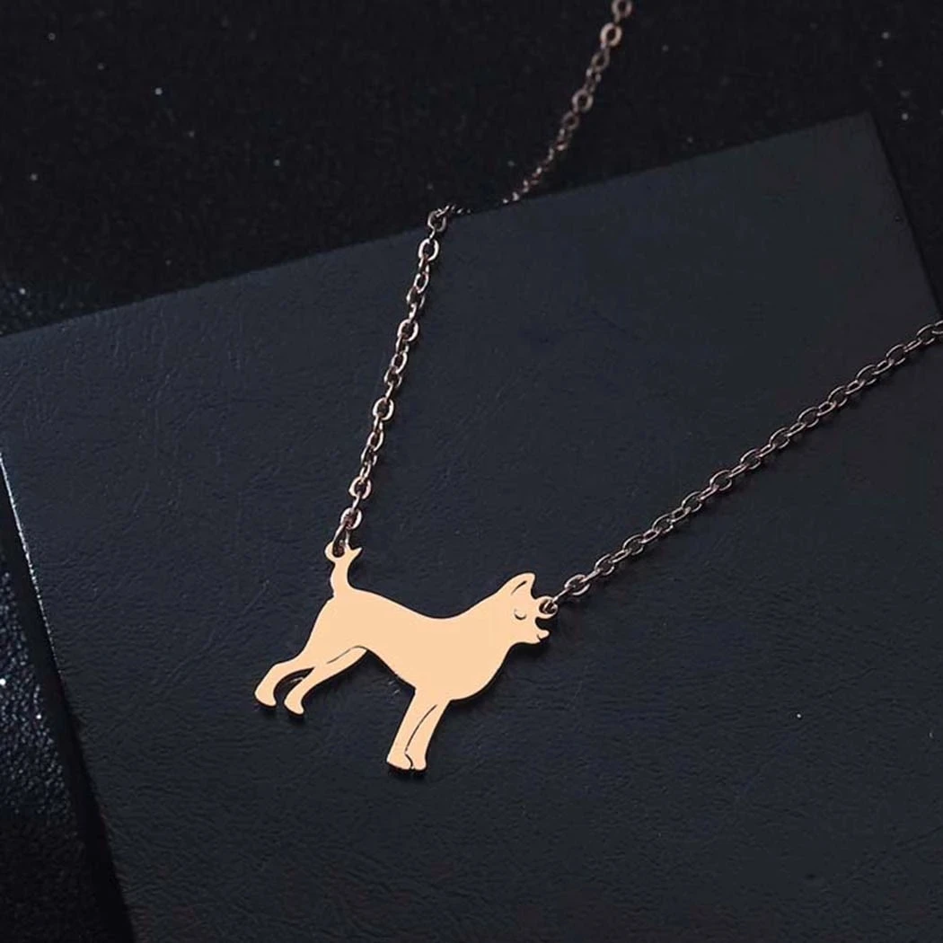 

Chandler Gold Plating Dog With Rhinestone Collar Shaped Charm Necklace Handmade Animal