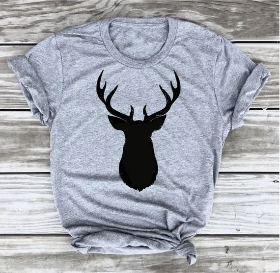 

Рождественский подарок в стиле Харадзюку, олень, 100% Хлопковая женская футболка, модная смешная одежда с графическим принтом для девочек, то...