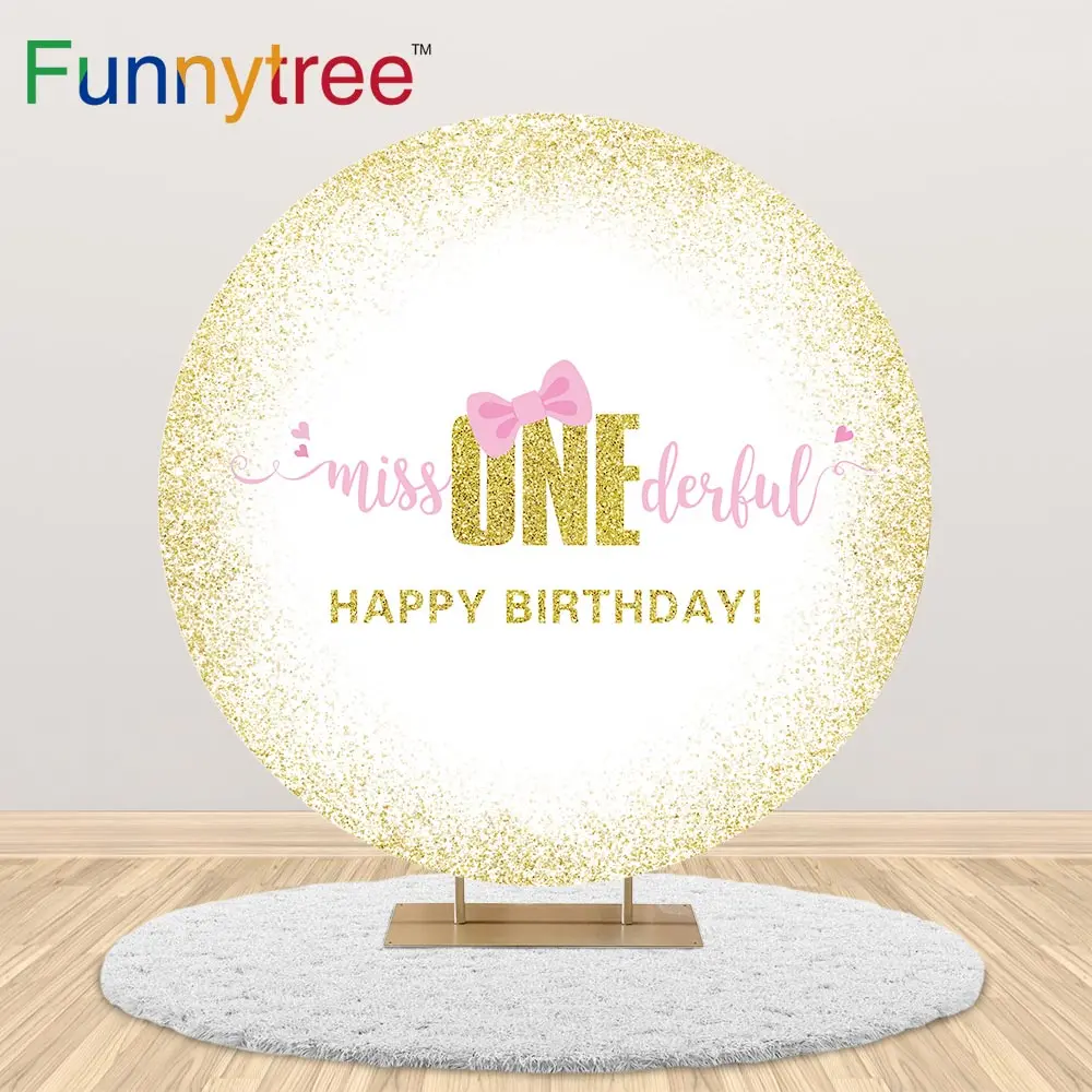 Funyytree 1 день рождения один год круглый фон Обложка Золотой блестящий песок