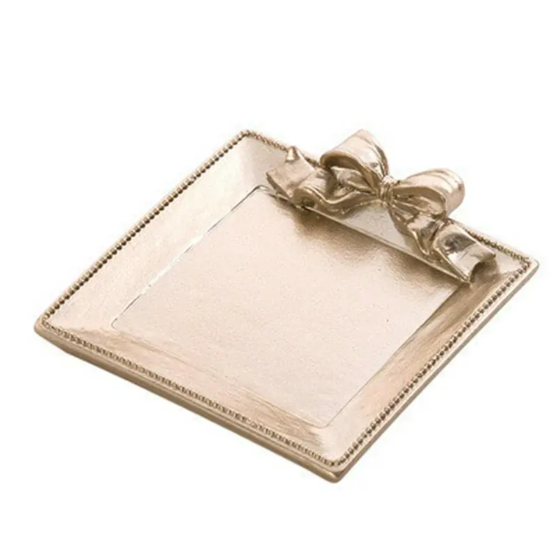Silver-Square Нордическая Смола бантом лотки для хранения многоцелевой торт ювелирные изделия закуски конфеты кольцо металлический цвет организации украшения дома - Цвет: Silver-Square