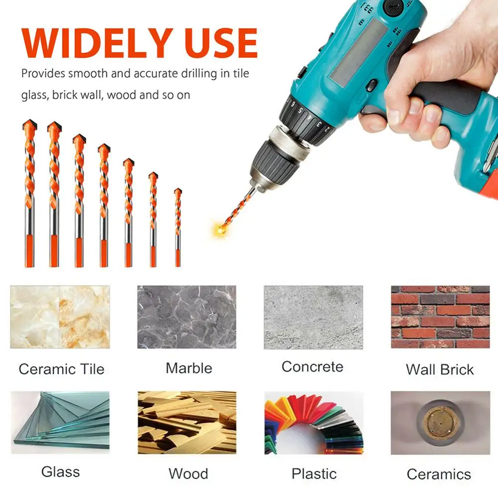 

7 шт. 3/4/5/6/8/10/12 мм Многофункциональный плитка из сплава сверло Керамика Стекло пробиваемого отверстия рабочие сверла