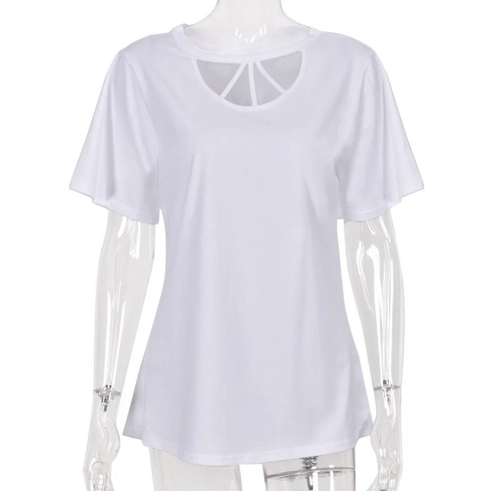 

WEPBEL Short Sleeve T-shirt Women's Casual Solid Color Hollow Out T-shirt Summer Fashion O-Neck Loose-Fitting T-shirt Top