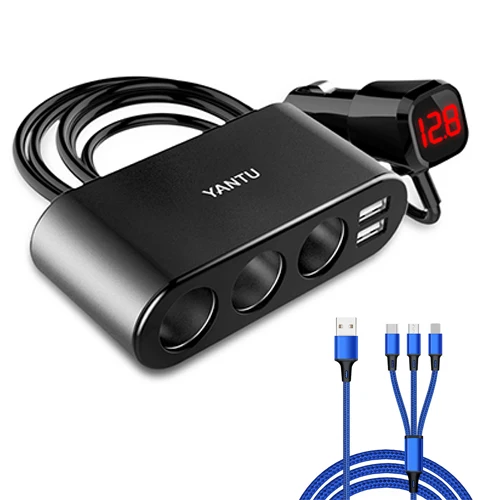 Двойной USB порт 3 Way Авто розетка для автомобильного прикуривателя Разветвитель зарядное устройство штекер Адаптер DC 5 В 1A+ 2.1A для всех телефонов и ПК Ipad Mp3 - Название цвета: with 3 in 1  cable